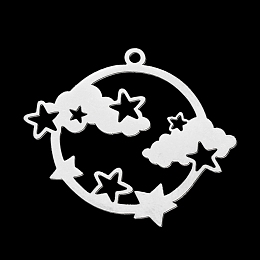 Honeyhandy 201 Stainless Steel Pendants, Laser Cut, Planet with Star & Cloud, Stainless Steel Color, 27x30.5x1mm, Hole: 1.6mm