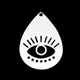 Honeyhandy 201 Stainless Steel Pendants, Laser Cut, Teardrop with Evil Eye, Stainless Steel Color, 29.5x21x1mm, Hole: 1.6mm