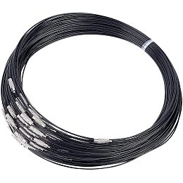 ARRICRAFT 100 Strands 17.5" Steel Wire Necklace Cord, Memory Jewelry Wire with Brass Screw Clasp, Beading Wire Chains for DIY Jewelry Making-Black