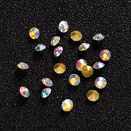 Honeyhandy Glass Pointed Back Rhinestone, Faceted Diamond, Back Plated, Crystal AB, 3x2mm, about 1440pcs/bag