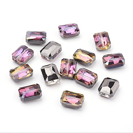 Honeyhandy Half Plated Faceted Rectangle Electroplate Glass Beads, Purple, 12x9x7mm, Hole: 1mm