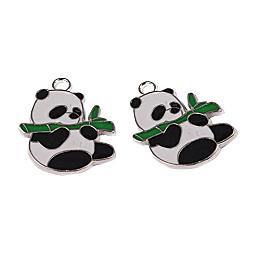 ARRICRAFT 5pcs Platinum Color Panda Shape Alloy Enamel Pendants for DIY Bracelet Necklace Making, Hole: 3mm