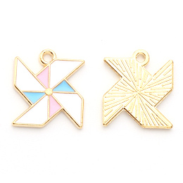 Honeyhandy Alloy Enamel Pendants, Windmill, Light Gold, White, 16.5x14.5x1.5mm, Hole: 1.6mm