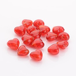 Honeyhandy Valentine Gifts for Her Ideas Handmade Silver Foil Glass Beads, Heart, Red, 12x12x8mm, Hole: 2mm