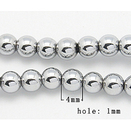 Honeyhandy Vacuum Plating Platinum Plated Hematite Beads Strands, Round, 4mm, Hole: 1mm