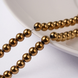 Honeyhandy Non-magnetic Synthetic Hematite Beads Strands, Round, Gold, 4mm, Hole: 1mm, about 100pcs/strand, 15.7 inch