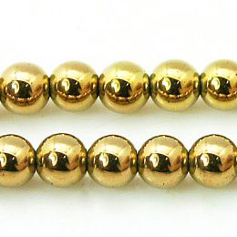 Honeyhandy Non-magnetic Synthetic Hematite Beads Strands, Round, Gold, 8mm, Hole: 1mm, about 53pcs/strand, 15.7 inch