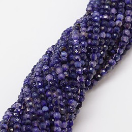 Honeyhandy Natural Agate Bead Strands, Dyed, Faceted, Round, DarkSlate Blue, 4mm, Hole: 0.8mm, about 90~92pcs/strand, 14 inch