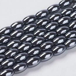 Honeyhandy Non-magnetic Synthetic Hematite Beads Strands, Oval, Black, Size: about 5mm in diameter, 8mm long, hole: 1mm, about 45pcs/strand