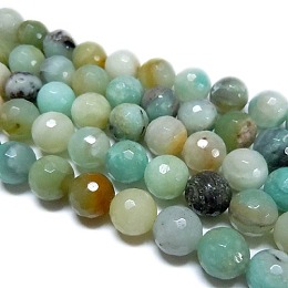 Honeyhandy Natural Flower Amazonite Beads, Faceted, Round, Colorful, 6mm, Hole: 1mm, about 65pcs/strand, 15.7 inch