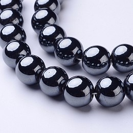 Honeyhandy Non-Magnetic Synthetic Hematite Beads Strands, Round, Black, 12mm, Hole: 1.5~2mm, about 34pcs/strand