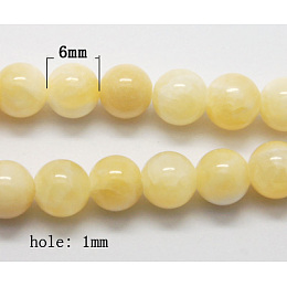 Honeyhandy Natural Yellow Jade Beads, Round, Lemon Chiffon, Size: about 6mm in diameter, hole: 1mm, 68pcs/strand, 16 inch