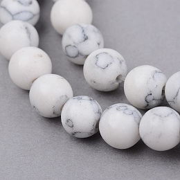 Honeyhandy Synthetic Howlite Beads Strands, Round, Frosted, 6~6.5mm, Hole: 1mm, about 63pcs/strand, 15.5 inch