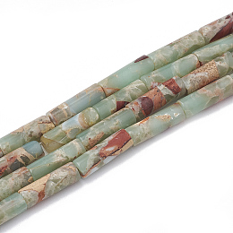 Chips Synthetic Aqua Terra Jasper Beads Strands, Column, Dark Khaki, 12~13x4~4.5mm, Hole: 1~1.2mm, about 30pcs/strand, 15.9 inch