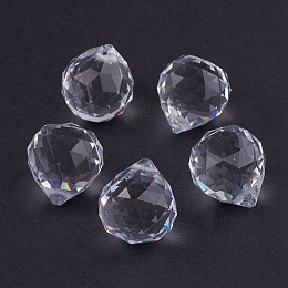 Honeyhandy Clear Faceted Ball-Shaped Glass Pendants, Crystal Suncatcher, 20mm in diameter, 23mm thick, hole:2mm