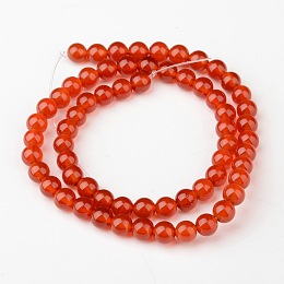 Honeyhandy Gemstone Beads Strands, Natural Carnelian, Dyed, Round, Dark Orange, 6mm, Hole: 0.8mm, about 62~65pcs/strand, 14.6~15.5 inch