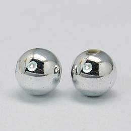 Honeyhandy Plating Acrylic Beads, Round, Platinum Color, about 6mm in diameter, hole: 1mm