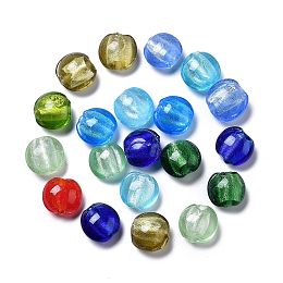 ARRICRAFT Handmade Silver Foil Glass Beads, Flat Round, Mixed Color, about 12mm in diameter, 8mm thick, hole: 1.5mm