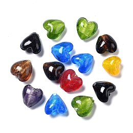 ARRICRAFT Handmade Silver Foil Glass Beads, Heart, Mixed Color, about 15mm wide, 15mm long,  hole: 1~2mm