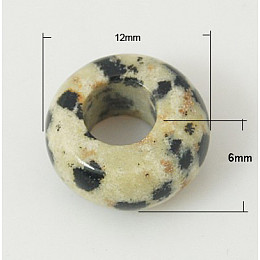 Honeyhandy Gemstone European Beads, Natural Dalmatian Jasper, Large Hole Beads, Rondelle, Beige/Black, 12x6mm, Hole: 5mm