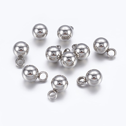 Honeyhandy Original Color Ball Charms 304 Stainless Steel Round Pendants, 7.5x5mm, Hole: 1.5mm