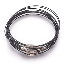 Honeyhandy Steel Wire Bracelet Making, with Alloy Clasp, Black, Size: about 1mm thick, 62mm inner diameter