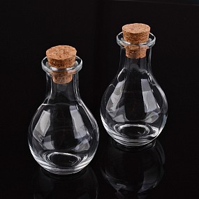 Honeyhandy Glass Bottle for Bead Containers, with Cork Stopper, Wishing Bottle, Clear, 4.9x8.8cm, Bottleneck: 2.2cm in diameter, Hole: 15mm, Capacity: 55ml(1.85 fl. oz)