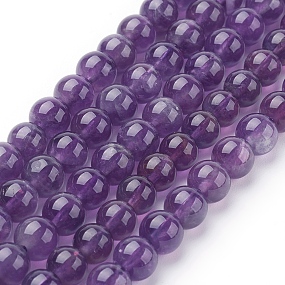 Honeyhandy Natural Amethyst Beads Strands, Round, 6mm, Hole: 1mm, about 32pcs/strand, 7.6 inch