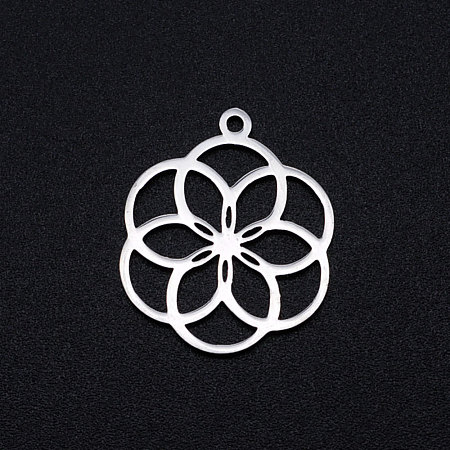 Honeyhandy 304 Stainless Steel Filigree Charms, Seed of Life/Sacred Geometry, Stainless Steel Color, 22.5x18.5x1mm, Hole: 1.5mm