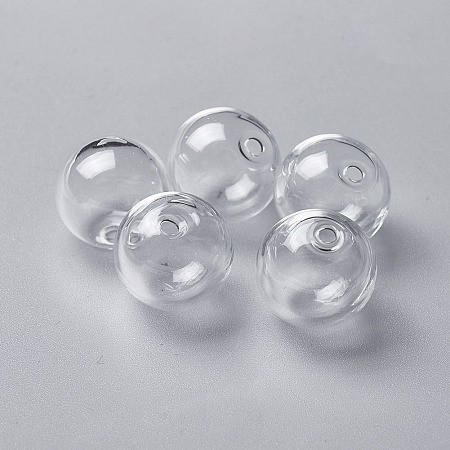 Honeyhandy Handmade Blown Glass Globe Ball Bottles, for Glass Vial Pendants, Round, Clear, 16mm, Hole: 2mm