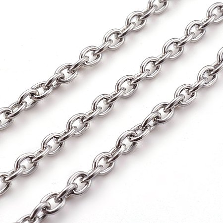 Honeyhandy 304 Stainless Steel Cable Chains, Unwelded, with Spool, Oval, Stainless Steel Color, 5x4x1.0mm, about 164.04 Feet(50m)/roll