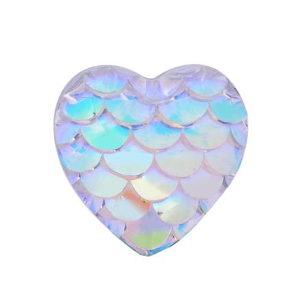 ARRICRAFT 100pcs Heart with Mermaid Fish Scale Flat Back Resin Cabochons Imitation Druzy Agate Iridescent Cabochons Flatback for Pendant Charms Jewelry Making, White