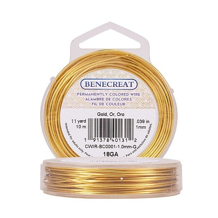 BENECREAT 18-Gauge Tarnish Resistant Gold Wire, 33-Feet/11-Yard