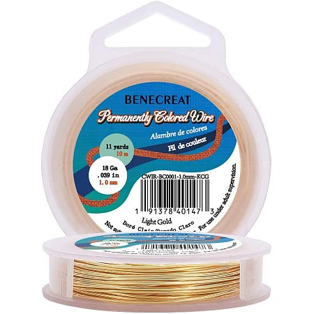 BENECREAT 18-Gauge Light Gold Copper Wire Tarnish Resistant Wire, 33-Feet/11-Yard, for Jewelry Craft Making