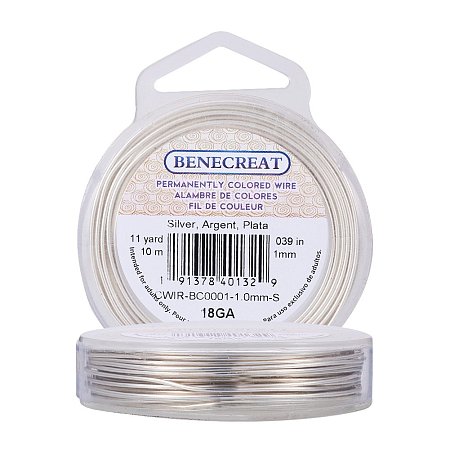BENECREAT 18-Gauge Tarnish Resistant Silver Coil Wire, 33-Feet/11-Yard