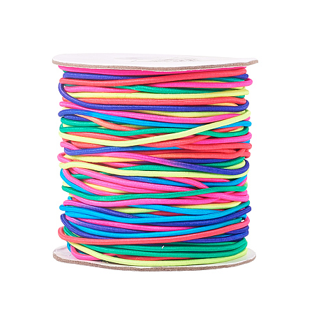 PandaHall Elite 1 Roll 49 Yards 1.5mm Rainbow Round Rubber Fabric Crafting Elastic Thread for Jewelry Making