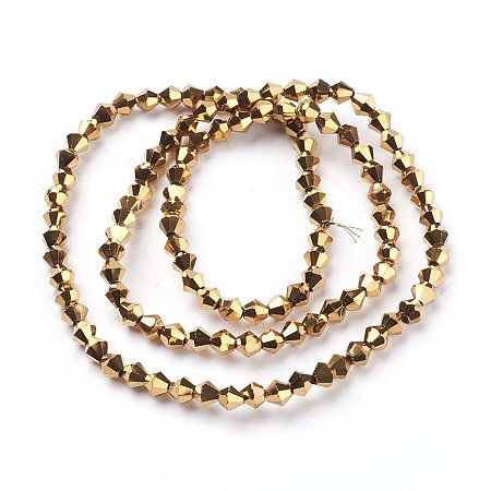 NBEADS 10 Strands Faceted Bicone Goldenrod Electroplate Glass Beads Strands With 4x4mm,Hole: 1mm,About 118pcs/strand