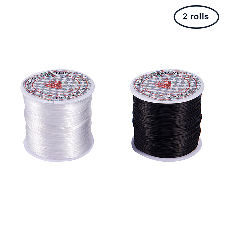 PandaHall Elite 2 Roll 1mm Clear White & Black Elastic Stretch String Cord for Jewelry Making Bracelet Beading Thread (60m/Roll)