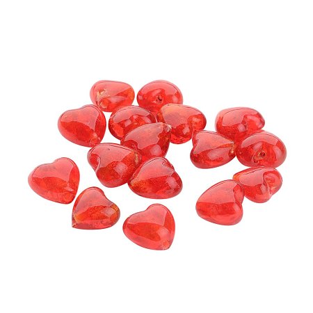 NBEADS 200Pcs Valentine Gifts for Her Ideas Handmade Silver Foil Glass Beads, Heart, Red, 12x12x8mm, Hole: 2mm