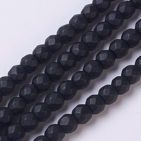 Honeyhandy Synthetic Black Stone Beads Strands, Dyed, Faceted, Frosted, Round, Black, 4mm