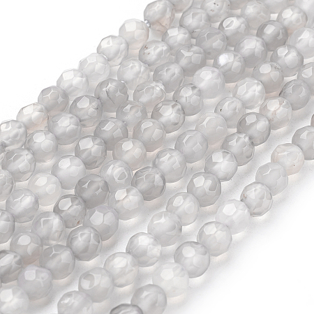 Honeyhandy Natural Grey Agate Beads Strands, Faceted Round, Gray, 4mm, Hole: 1mm, about 45pcs/strand, 7 inch