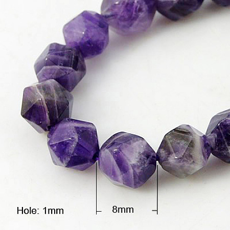 Honeyhandy Natural Amethyst Beads Strands, Star Cut Round Beads, Faceted, Mauve, 8mm, Hole: 1mm