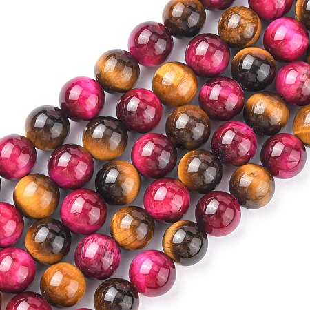 Honeyhandy Natural Rose Tiger Eye and Yellow Tiger Eye Beads Strands, Round, Mixed Color, 8mm, Hole: 1mm, about 24pcs/strand, 7.6 inch