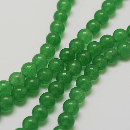 Honeyhandy Natural White Jade Beads Strands, Round, Dyed, Green, 6mm, Hole: 1mm, about 62pcs/strand, 15.7 inch
