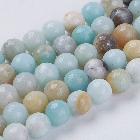 Natural Amazonite Beads, Faceted, Round, Colorful, 8mm, Hole: 1mm; about 50pcs/strand, 15.7 inches