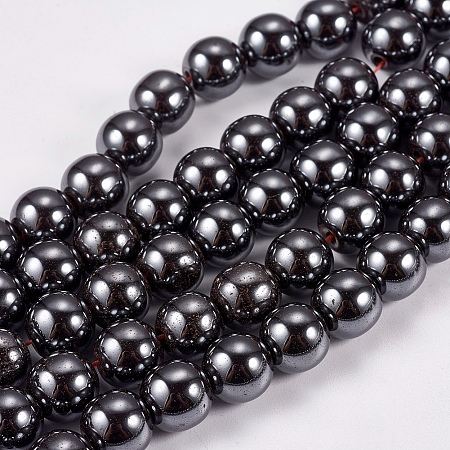 Non-Magnetic Synthetic Hematite Beads Strands, Round, 8mm, Hole: 1.5mm; about 53pcs/strand