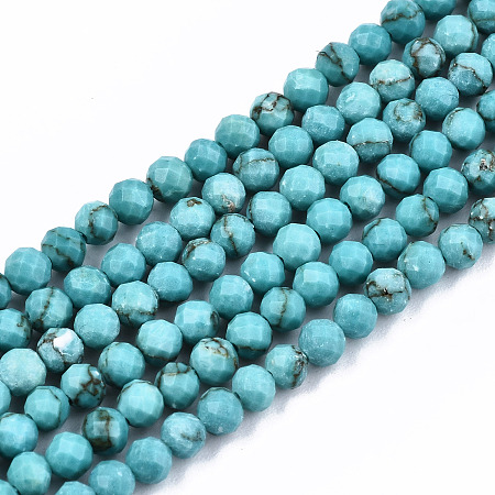 Honeyhandy Synthetic Turquoise Beads Strands, Faceted, Round, 3mm, Hole: 0.6mm, about 139pcs/strand, 14.96 inch(38cm)