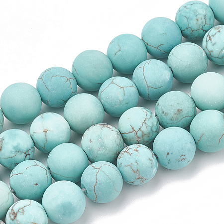 Honeyhandy Natural Howlite Beads Strands, Frosted, Round, Dyed & Heated, Turquoise, 6mm, Hole: 1mm, about 63pcs/strand, 15.5 inch
