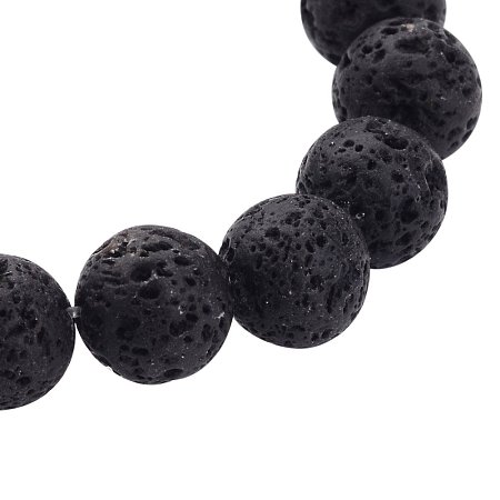 NBEADS 20 Strands Natural Lava Beads Strands, Black, Round, 8mm, Hole: 1mm; about 47pcs/strand, 15