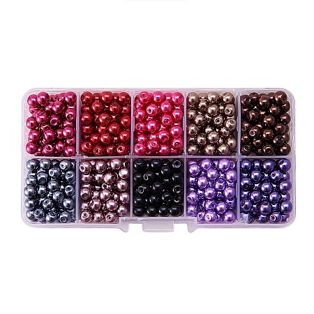 ARRICRAFT 1 Box (about 600pcs) 10 Color Mixed Style Glass Pearl Round Beads Assortment Lot for Jewelry Making, 6mm, Hole: 1mm - Mixed Color 5